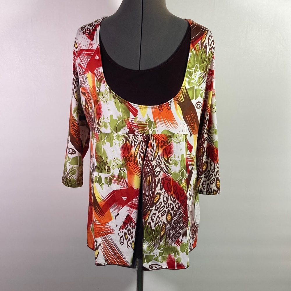 Goddess Pull Over Three Quarter Sleeve Multi Colored Top